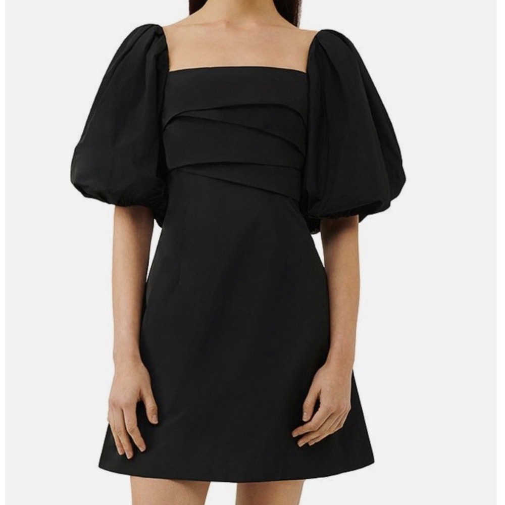 Marella Lawia Black Puff Sleeve Taffeta Mini Dress Sz US 8 NWT